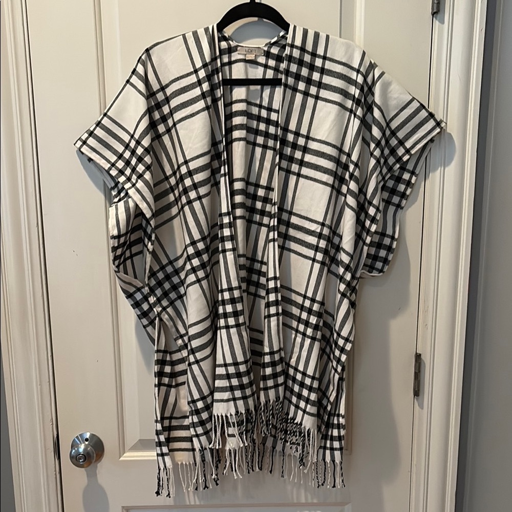 LOFT Black and White Plaid Cape
